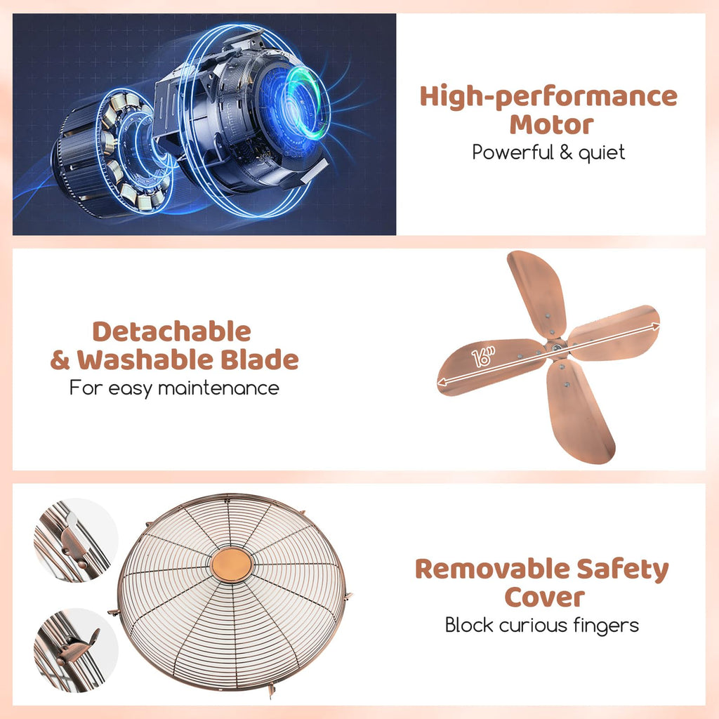 16-Inch Metal Pedestal Fan, Industrial Metal Standing Fan with Adjustable Height, 3 Speeds, 75° Oscillation & 20°