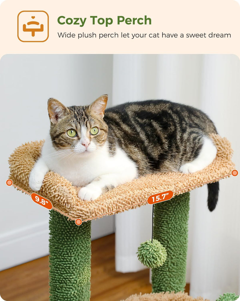 4-in-1 Cactus Cat Tree for Kittens & Small Cats, 33in Green Tower