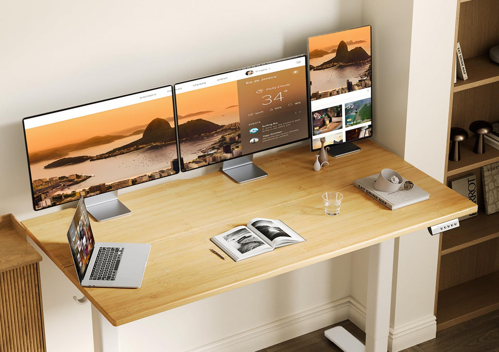 Electric Height Adjustable Standing Desk, 55x24 Inch, Bamboo