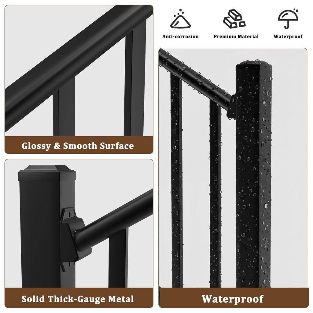36 in x 3 Ft Modular Black Stainless Steel Stair Railing Kit
