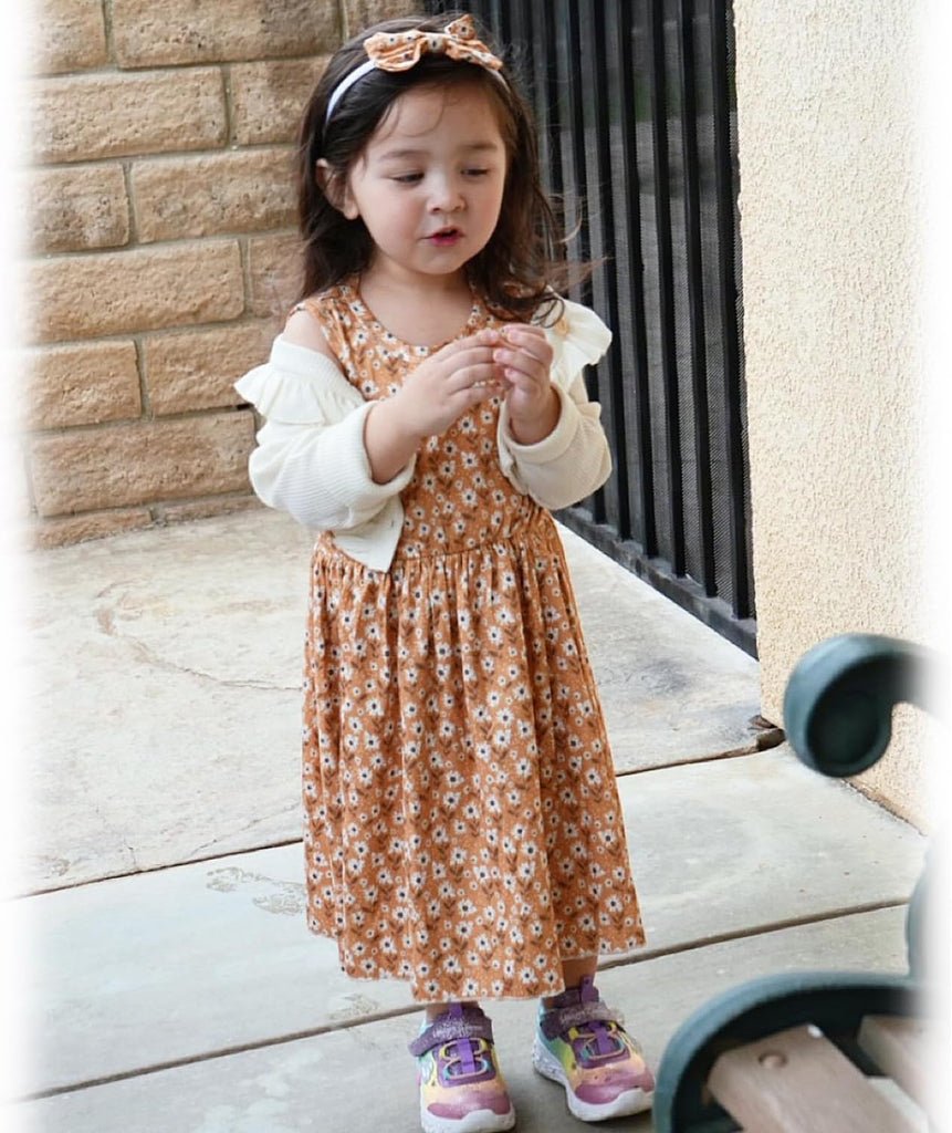 Toddler Little Girls Dress And Cardigan Sets 2 Piece Floral Print Sleeveless Dress and Long Sleeve Cardigan Set