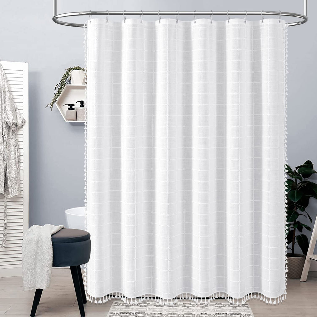 Boho Long, 72x78 Inch Long Linen Ultra Thick Fabric Set with Plastic Hooks, Tall Modern Farmhouse Country Neutral