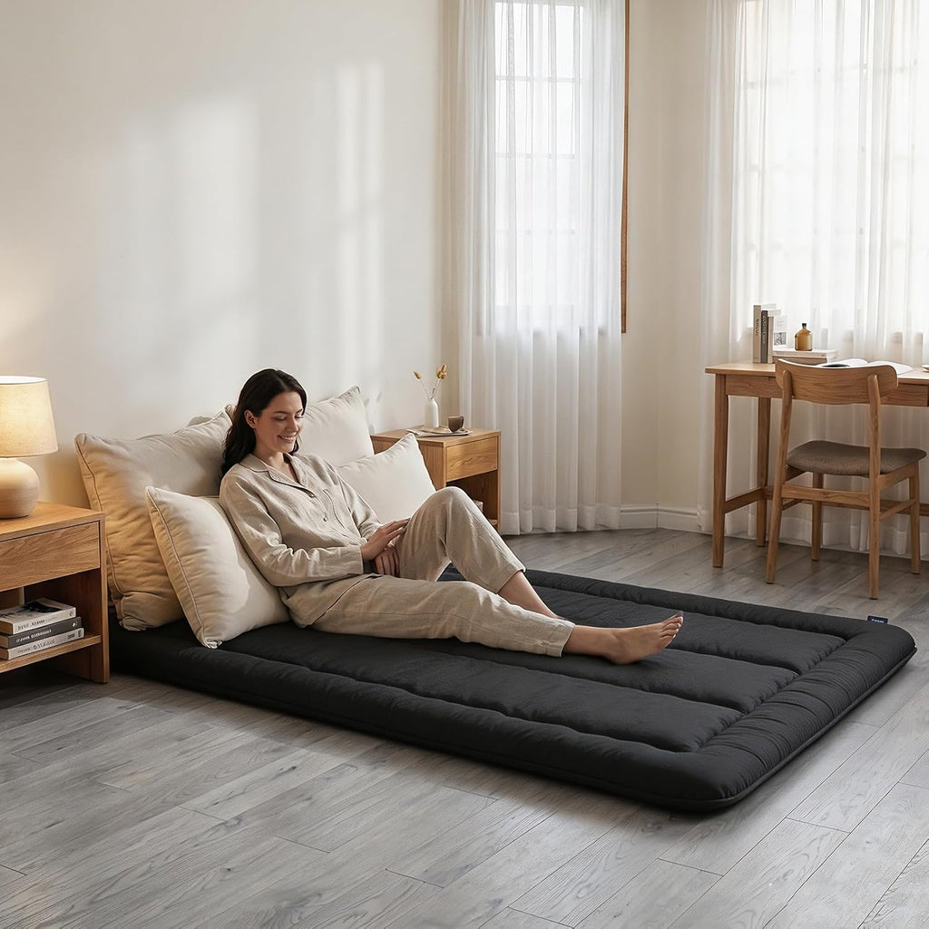 Japanese Futon Floor Mattress Foldable Mattress, Black