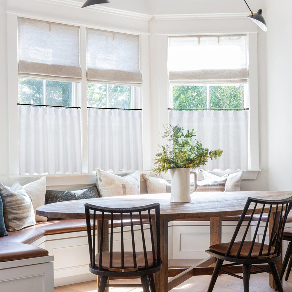 Kitchen Window Curtains Over Sink, Pinch Pleat Linen Sheer Short Back Door Curtains for Inside House Front Door Window