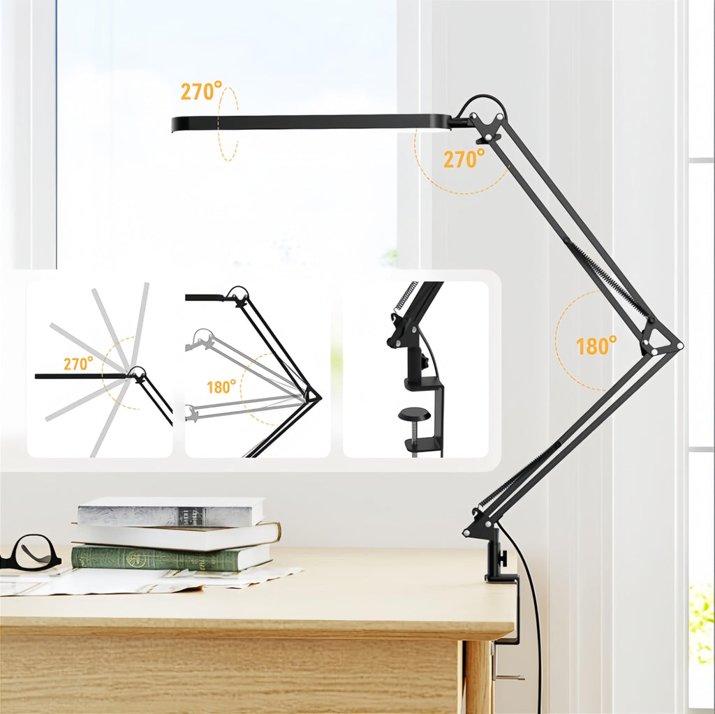 Desk Lamp, Eye Comfortable LED Desk Light for Long Hours, Adjustable Swing Arm with Memory Function, Black
