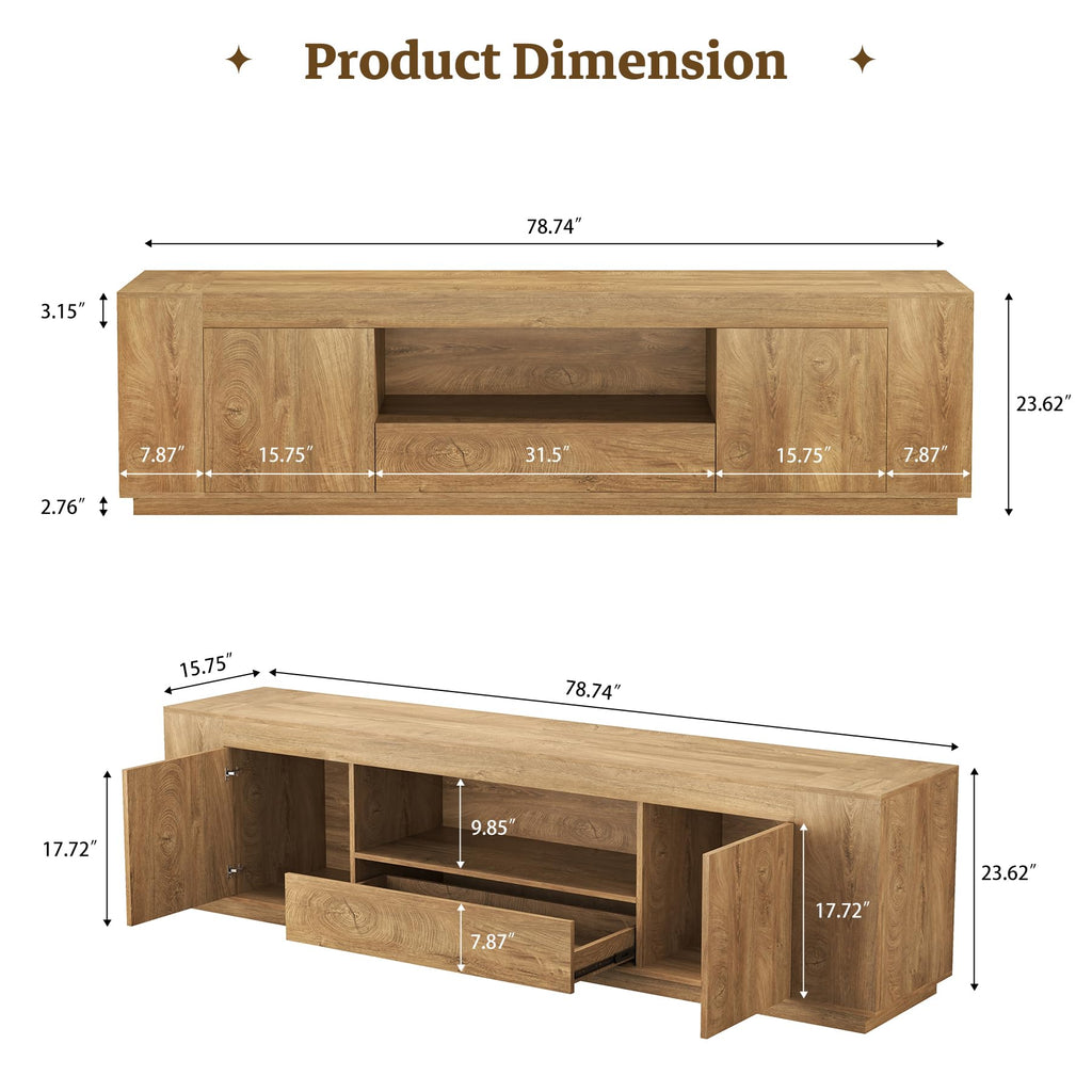 Farmhouse TV Stands 78.7-Inch, Natural Oak Brown