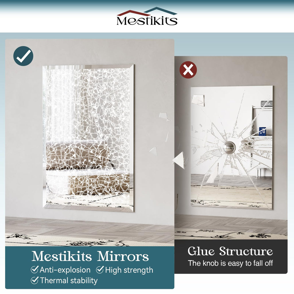 Frameless Bathroom Mirror 32"x48", Beveled Bathroom Mirror