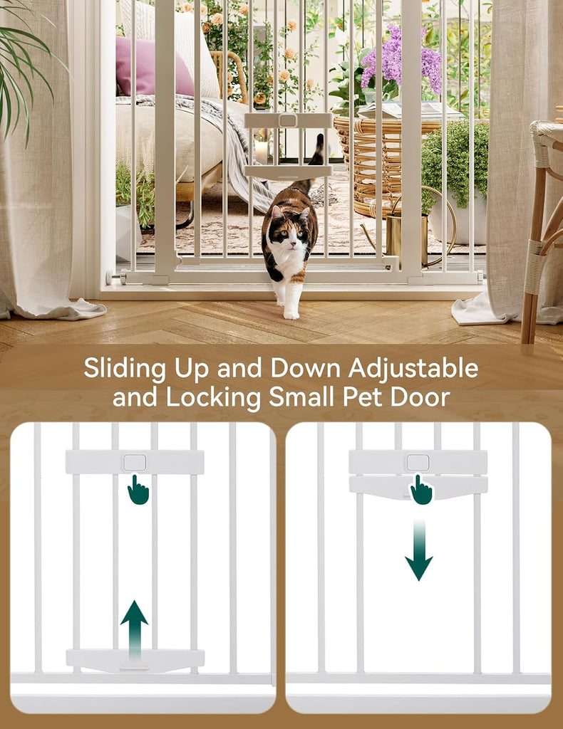 36" Tall Pet Gate with Cat Door, CatPrivilege II, 29-40", White
