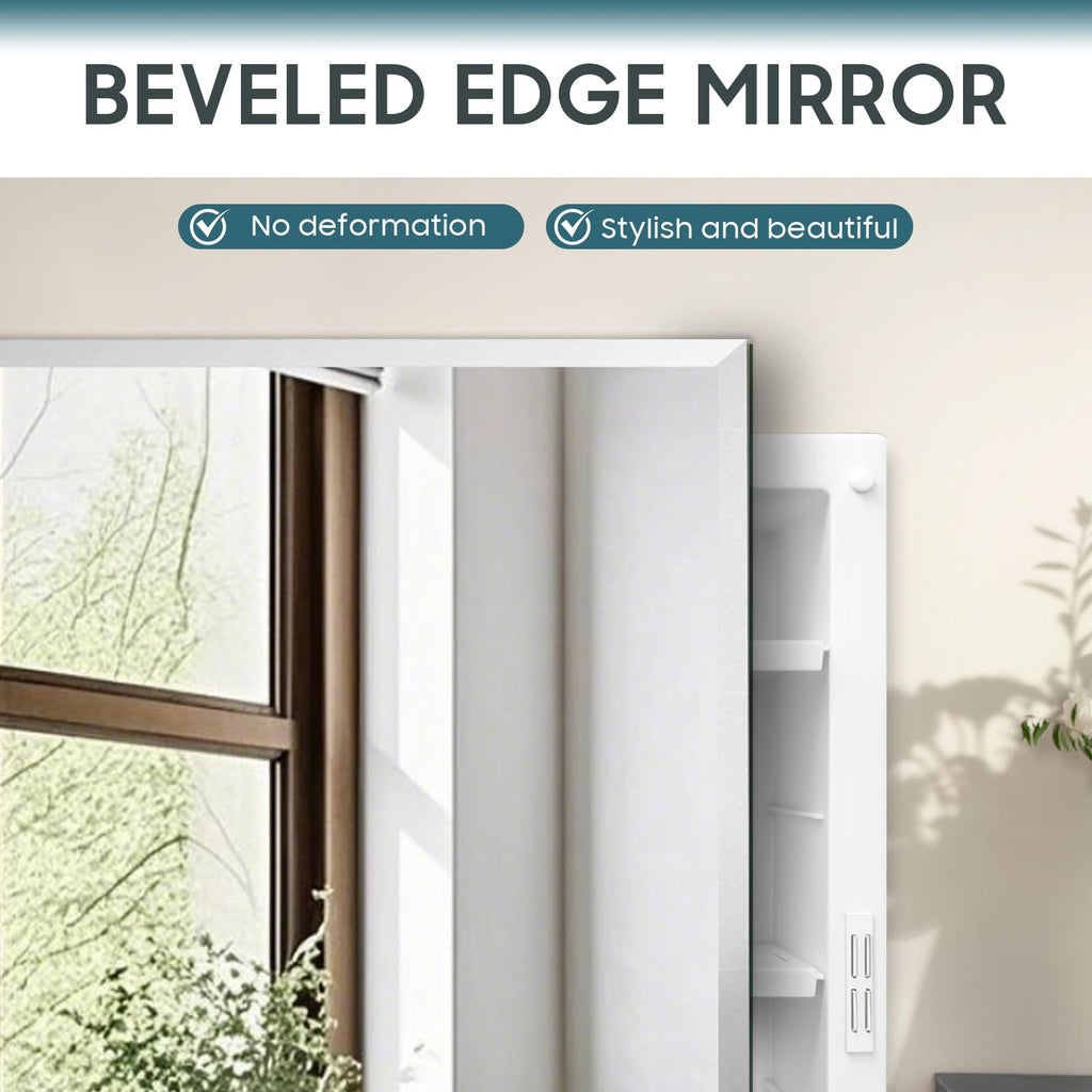 16x22 Plastic Medicine Cabinet with Mirror, Recessed or Surface Mount
