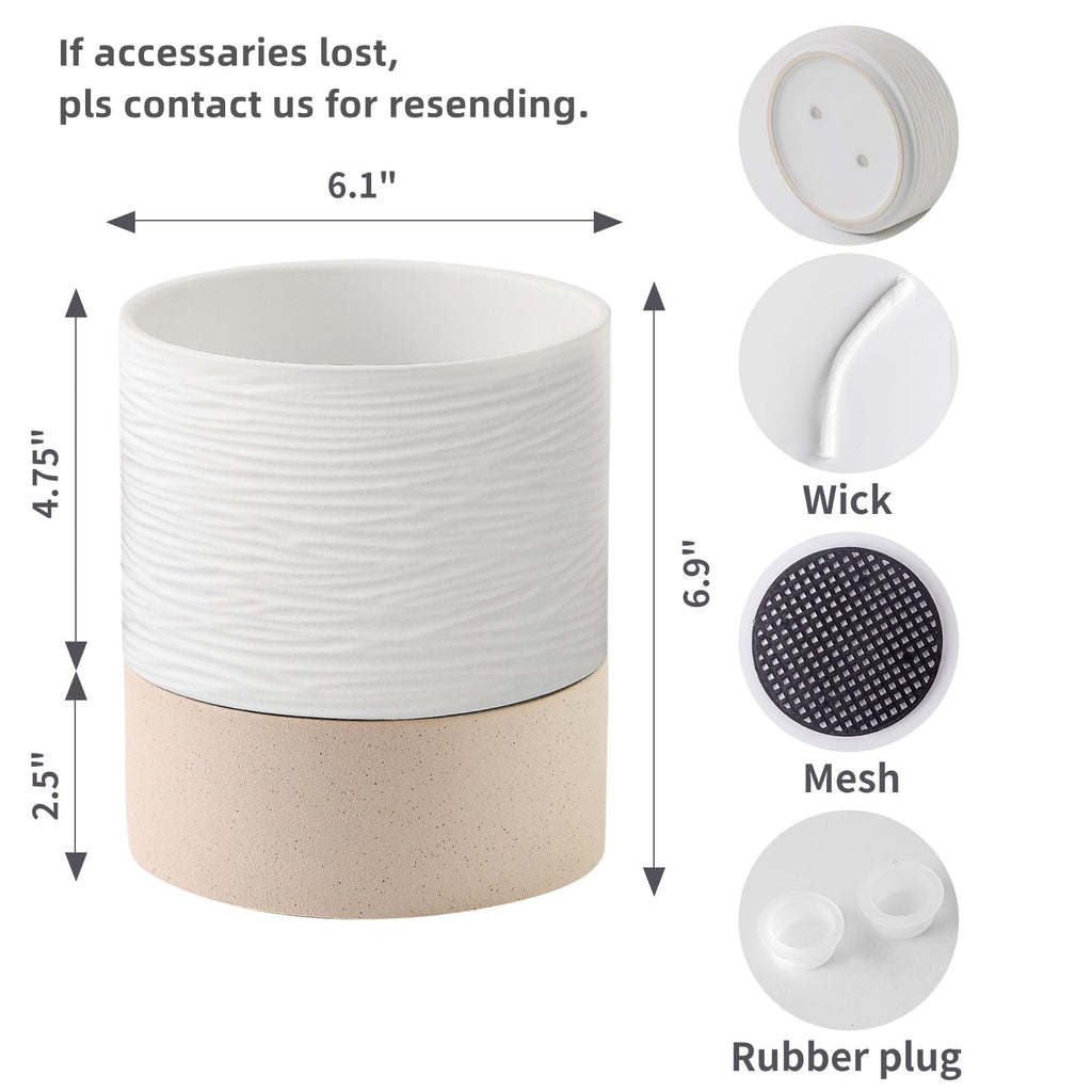 Ceramic Self Watering Plant Pot for Indoor Plants, 6 Inch, White