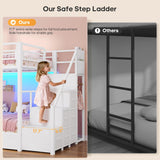 Bunk Bed Twin Over Twin with Stairs, LED Lights Twin Bunk Bed with 2 Storage Drawers & 6 Fabric Drawers