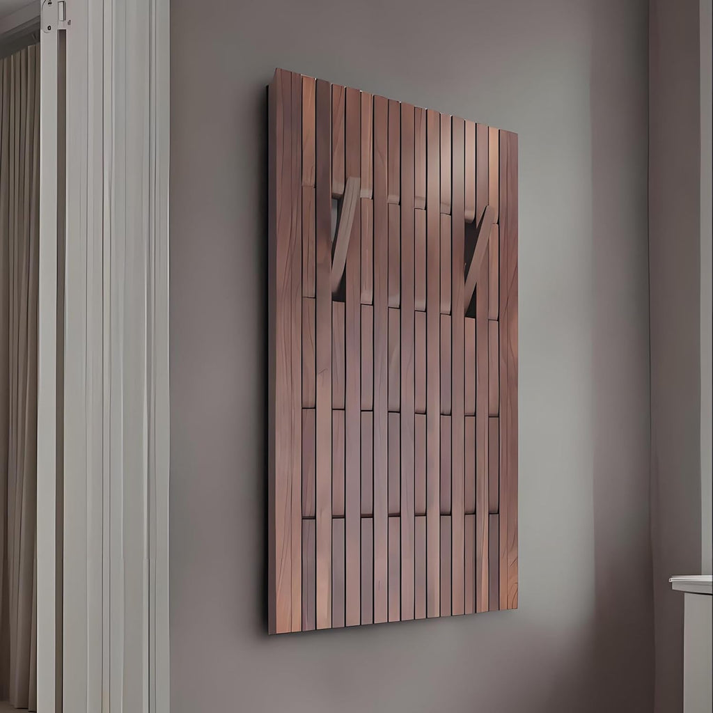 Mid-Century Modern Entry Floating Mount Coat Rack, Wall Mounted Wooden Clothes Hanger Coat Rack, Flip-Down Unique