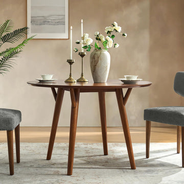 Round Dining Table for 4, 45" Solid Wood Kitchen Table, Small Dinner Coffee Writing Table Dining Room, Save Space