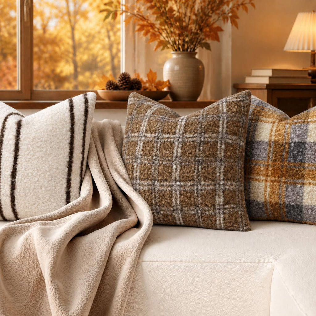 Faux Fur Striped Throw Pillow Covers 22x22 Set of 2 Ivory
