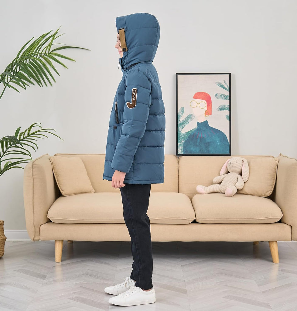Boys' Hooded Down Coats Winter Warm Jacket Solid Puffer Coat