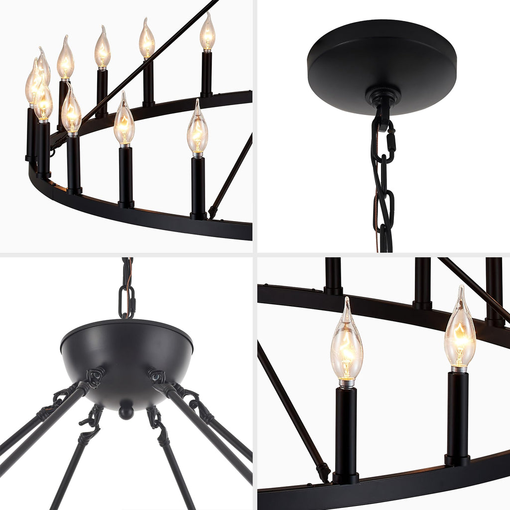 Extra Large Wagon Wheel Chandelier 30-Light, Extra Large Farmhouse Chandelier, Black Chandelier, Round Rustic