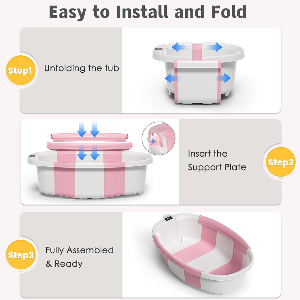 Collapsible Baby Bathtub for Newborn to Toddler 0-36 Months,Spacious Foldable Infant Bath Tub