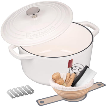 Enameled Cast Iron Dutch Oven Pot with Lid, for Bread Baking, Round Bread Oven- include Sourdough Bread Baking