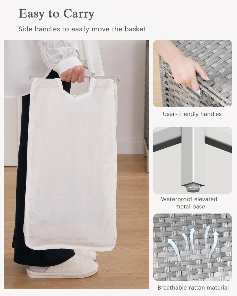 Laundry Hamper with Lid, 35 Gal 3-Bag Clothes Sorter, Gray