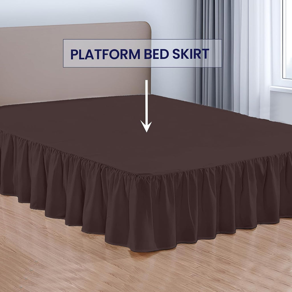 15 Inch Drop Ruffled Bed Skirt Queen Size - Classic Gathered Styling, Platform Style Dust Ruffle with Secure Fit
