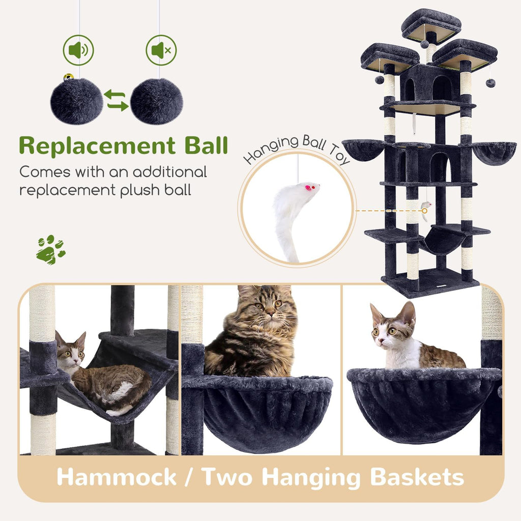 Big XXL Cat Tower for Indoor Multiple Cats, Dark Grey