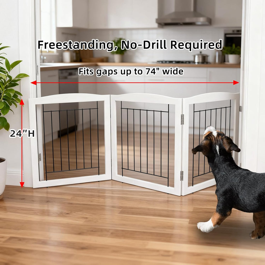 Freestanding Foldable Dog Gate Extra Wide Wooden White Indoor Puppy Gate Stairs Doorways Pet Gate Tall Dog Fence 3
