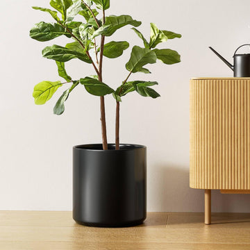 12 Inch Pot for Plants, Ceramic Indoor Planter, Black