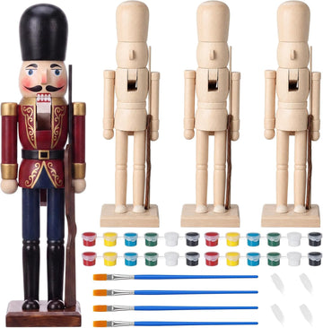 4 Sets Wooden Unfinished Soldier Nutcracker DIY Blank Figures