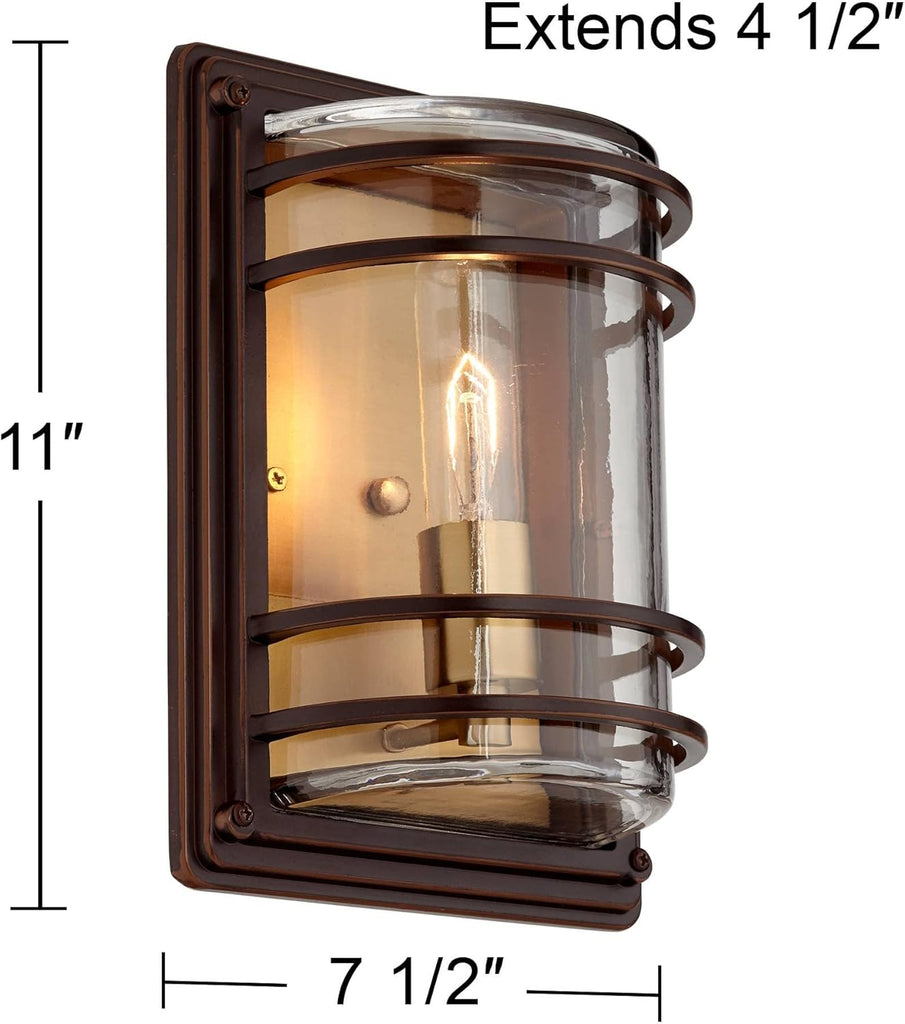 Modern Outdoor Wall Light Fixtures Set of 2 Bronze 11" Clear Glass Shade for Exterior Barn Deck House Porch Yard Patio Outside Garage Front Door Garden Home Roof Lawn A123-B098FCKQ6K