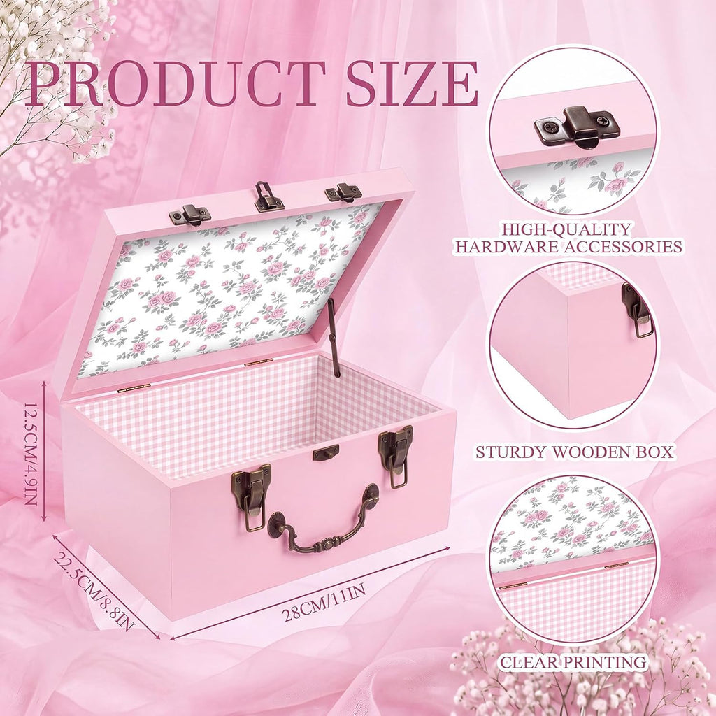 Pink Keepsake Box for Baby, Wooden Memory Storage for Newborns