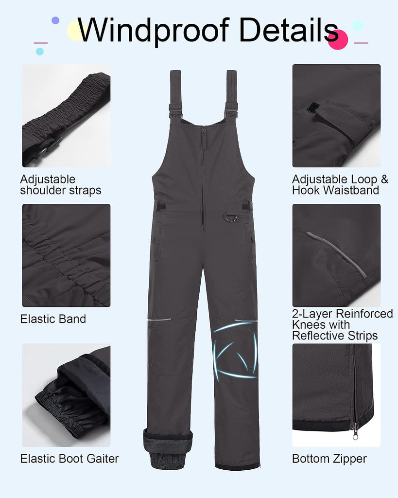 Boy's Ski Pants Waterproof Insulated Winter Overalls