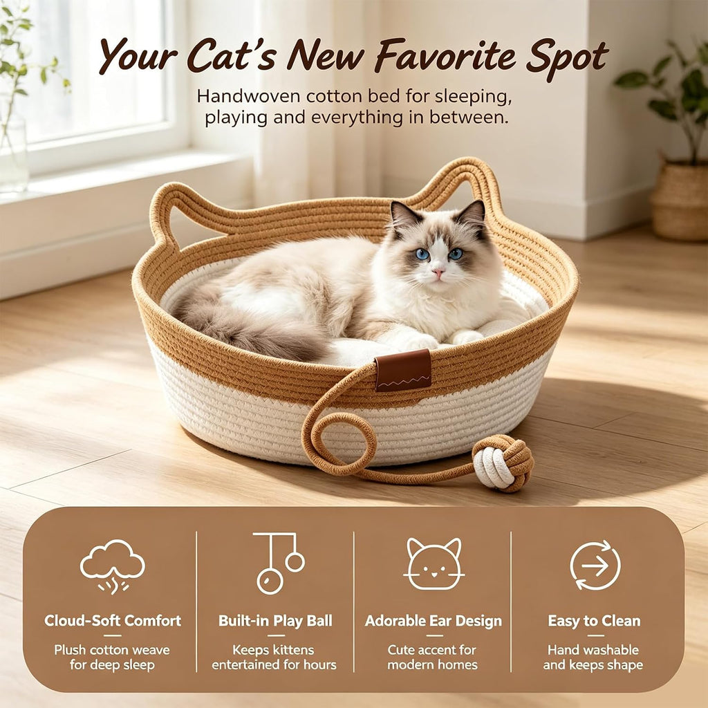 Handwoven Cotton Rope Cat Bed Basket