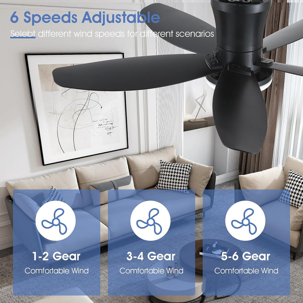 Flush Mount RGB Ceiling Fans with Lights-36 Low Profile Ceiling Fan with Light and Remote/APP Control,DC Reversible,LED Dimmable Black Ceiling Fans for Bedroom,Indoor/Outdoor Patio Use A101-B0F8HW8P6S