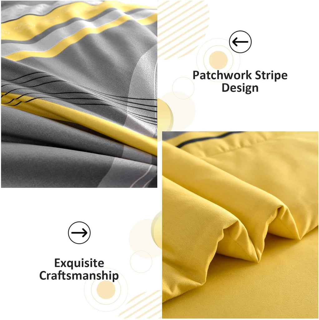 Anibedding Yellow Comforter Set King,8 Pieces Bed in a Bag Patchwork Striped Bedding Sets,Boho Soft Microfiber Bedding