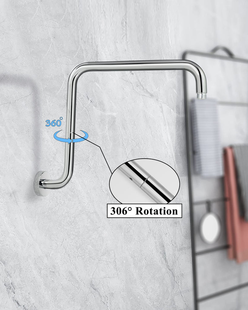 16 Inches Shower Arm Extension,S shaped Shower Arm with Flange,304 Stainless Steel High Rise Shower Head Arm