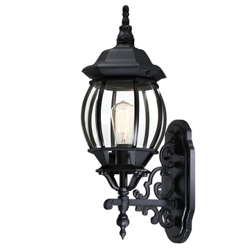 23 Inch Vintage Black Wall Sconce - Large Black Outside Light, Die-cast Aluminum and Glass Extra Large Outdoor Wall