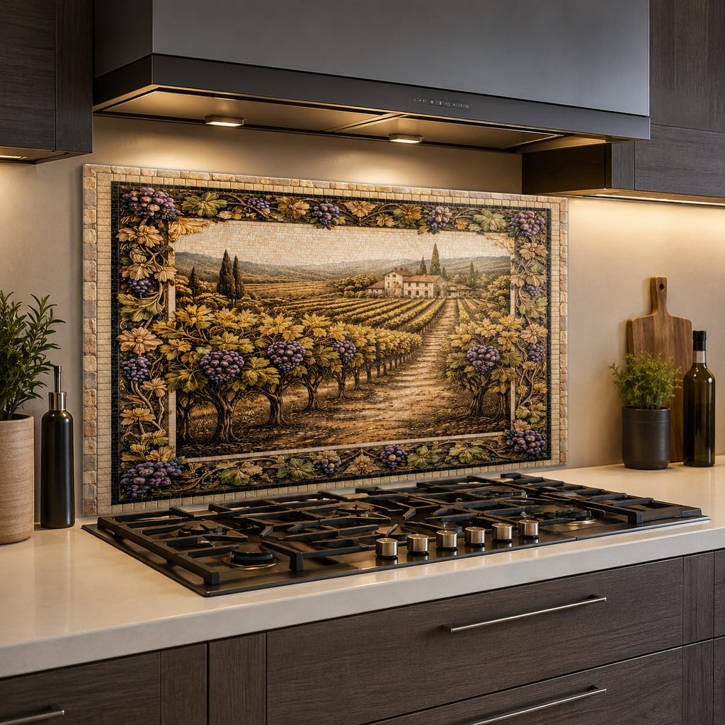 Tempered Glass Backsplash, Mosaic Look Grape Glass Backsplash, Backsplash Wall, Art Kitchen Backsplash, Easy to