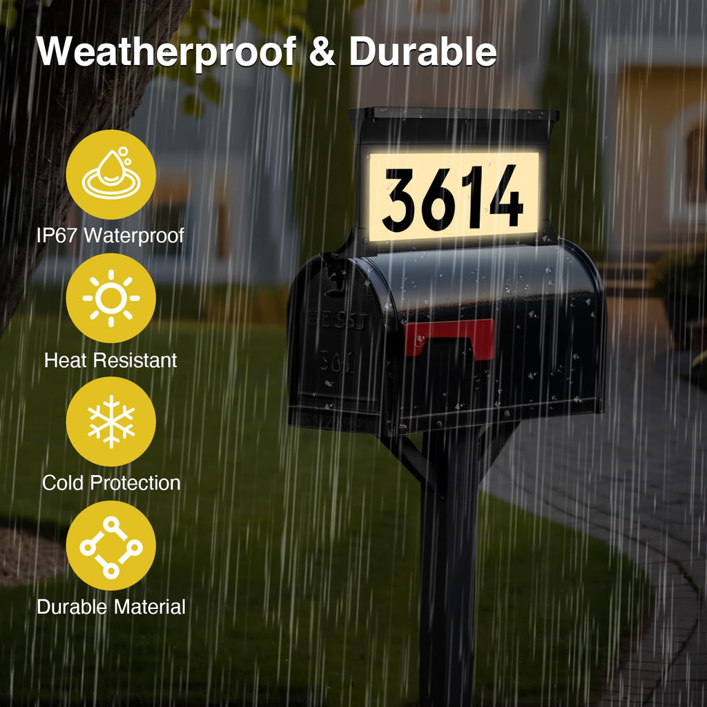 Solar Address Sign, 3 Colors-in-1 Mailbox Number Plaque Light for Outdoor, Double-sided LED Lighted Waterproof