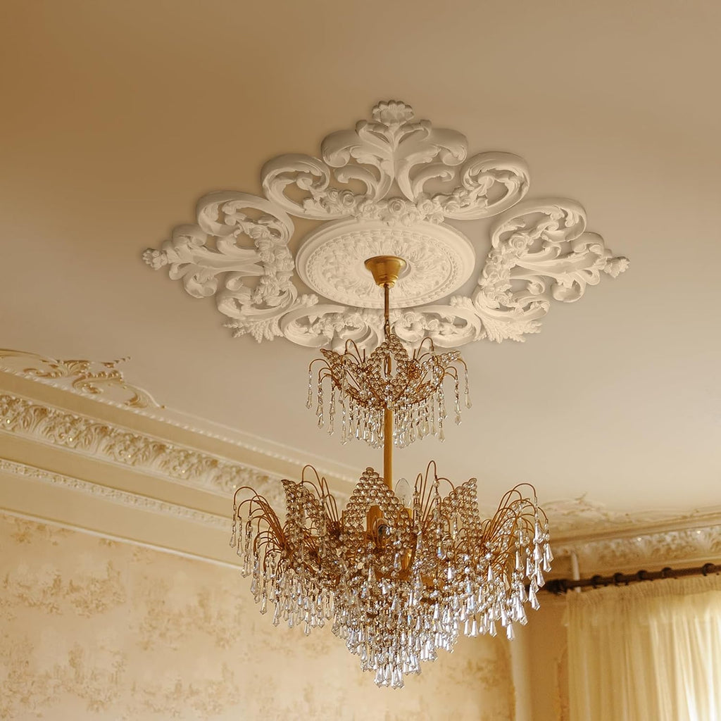 28'' Large PU Ceiling Medallion Combination Decorative 2.36'' ID French Style Chandelier Base Ceiling Medallion for