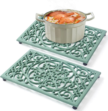 9.6 x 6.3 Inch Cast Iron Trivet Set, Large Metal Trivets for Hot Dishes Pots Pans Decorative Kitchen Trivets