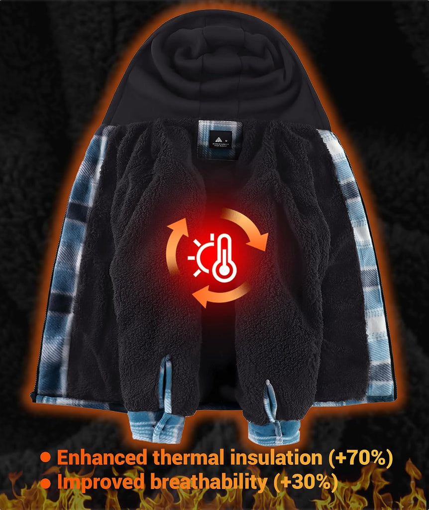 Boys Flannel Jacket Sherpa Lined Zip Up Hoodie