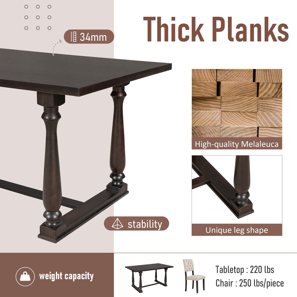 6-Piece Classic Dining Table Set with Special-Shaped Legs and Cushions Chairs, Modern Dining Table Set with Bench and