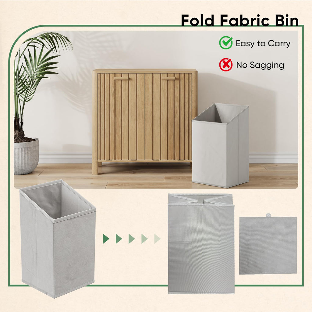 Double Tilt Out Laundry Hamper Cabinet, 11.8 Gallon Gradien Fluted Hidden Trash Cabinets with 2 Baskets Kitchen &