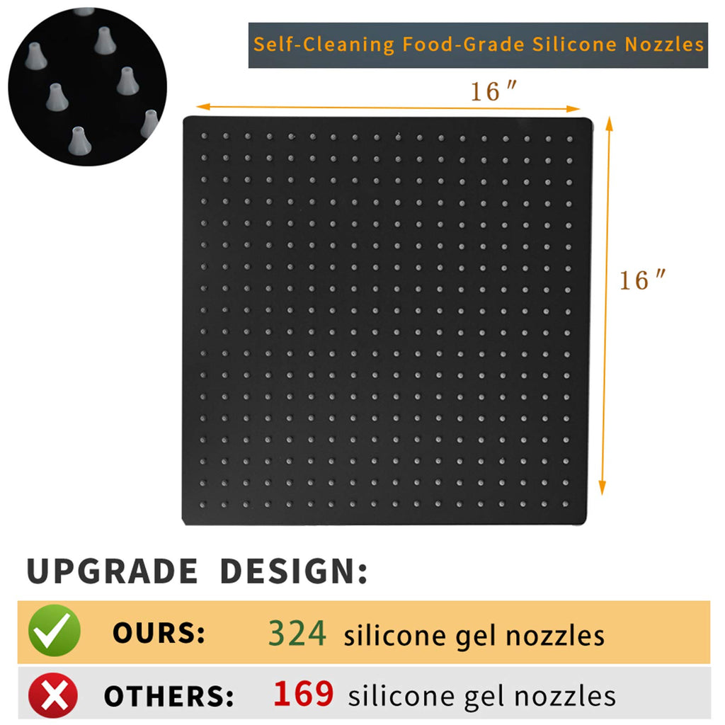 16 In Rain Shower Head High Pressure Rainfall Shower Head Matte Black