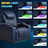 Chic Top Grain Leather Home Theater Seating Power Headrest Recling Movie Gaming Recliner Sofa with 7 Colors Ambient