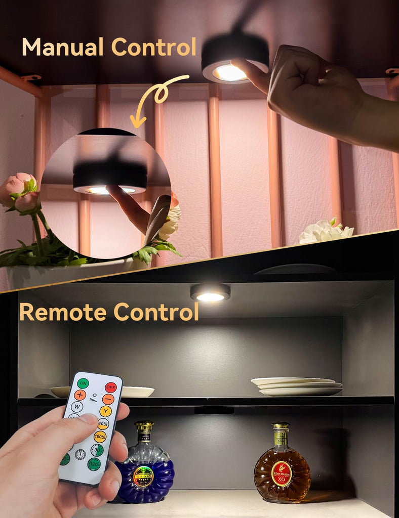 Ultra Thin Puck Lights with Remote, LED Under Cabinet & Closet Lighting Wireless, 3 Color Temps & Dimmable Stick On