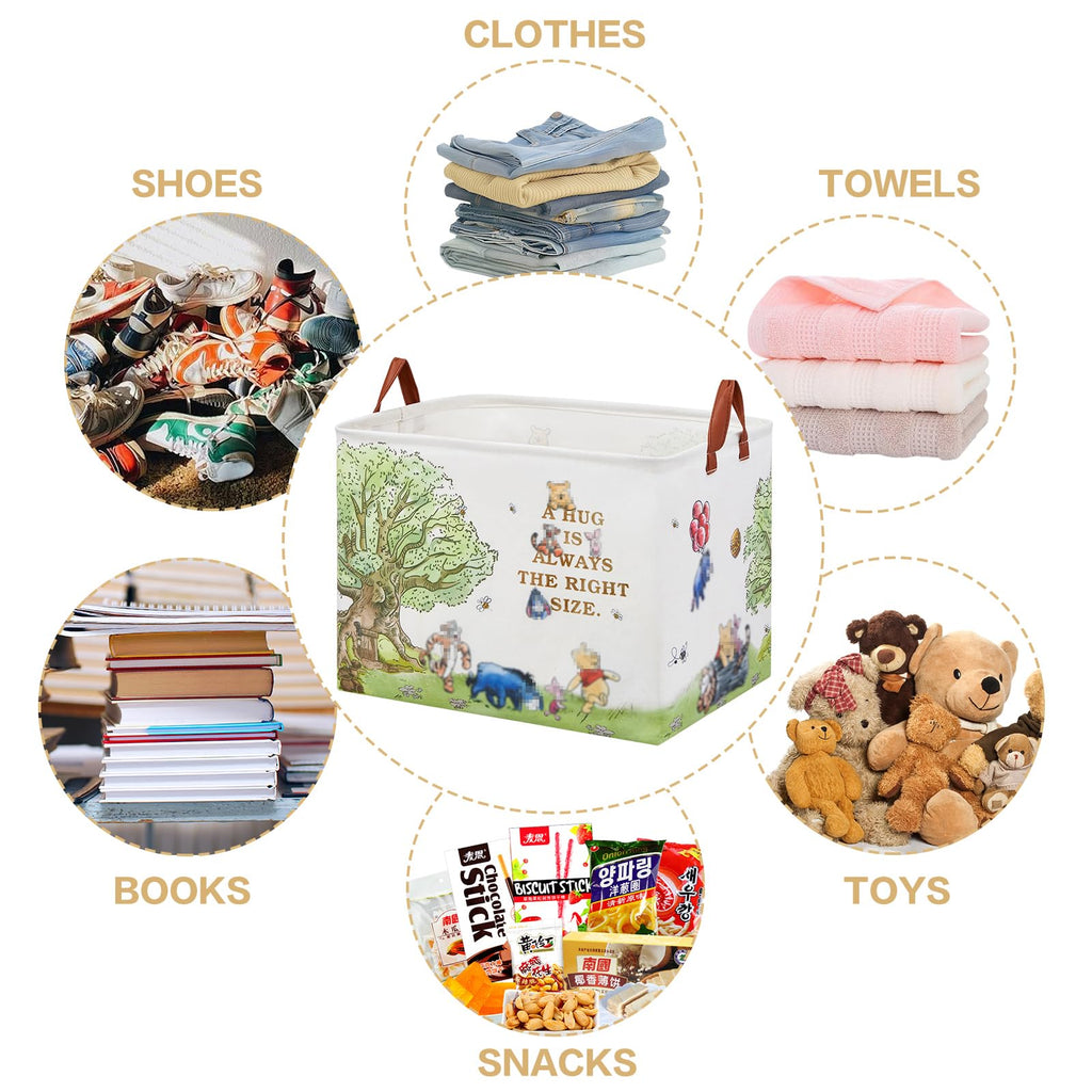 Bear Nursery Decor Storage Basket Foldable With Waterproof PE Coating, Square Large Canvas Laundry Hamper, Diaper Bag