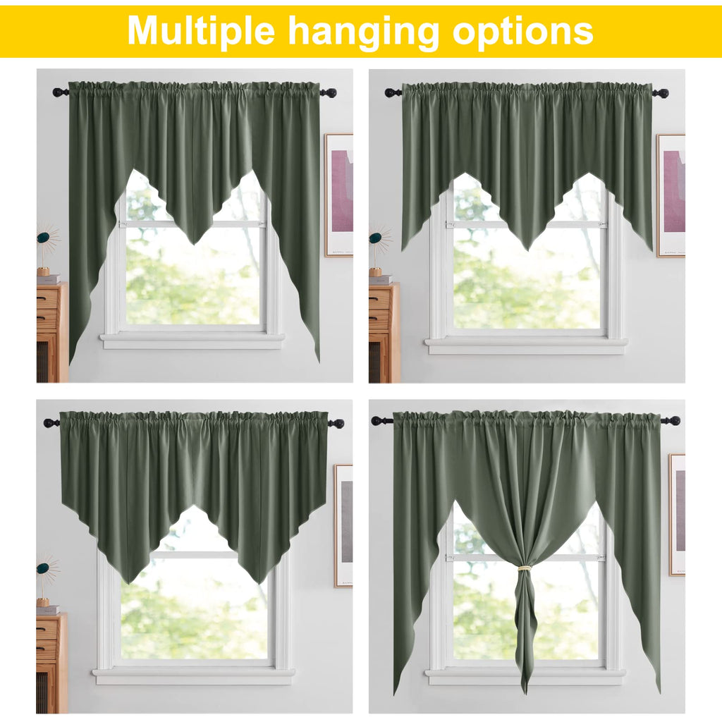 Short Curtains for Small Windows, Thermal Insutaled Room Darkening Farmhouse Curtain Shade Rod Pocket Swag Curtain