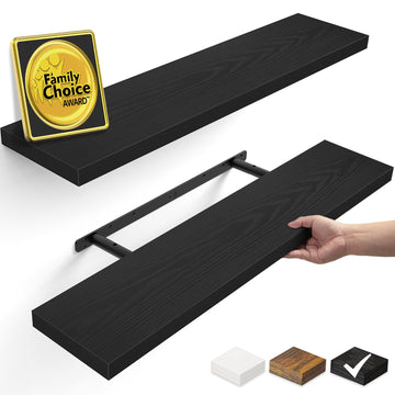 Black Floating Shelves 35.4in, Set of 2, Wall Mounted for Wall Decor