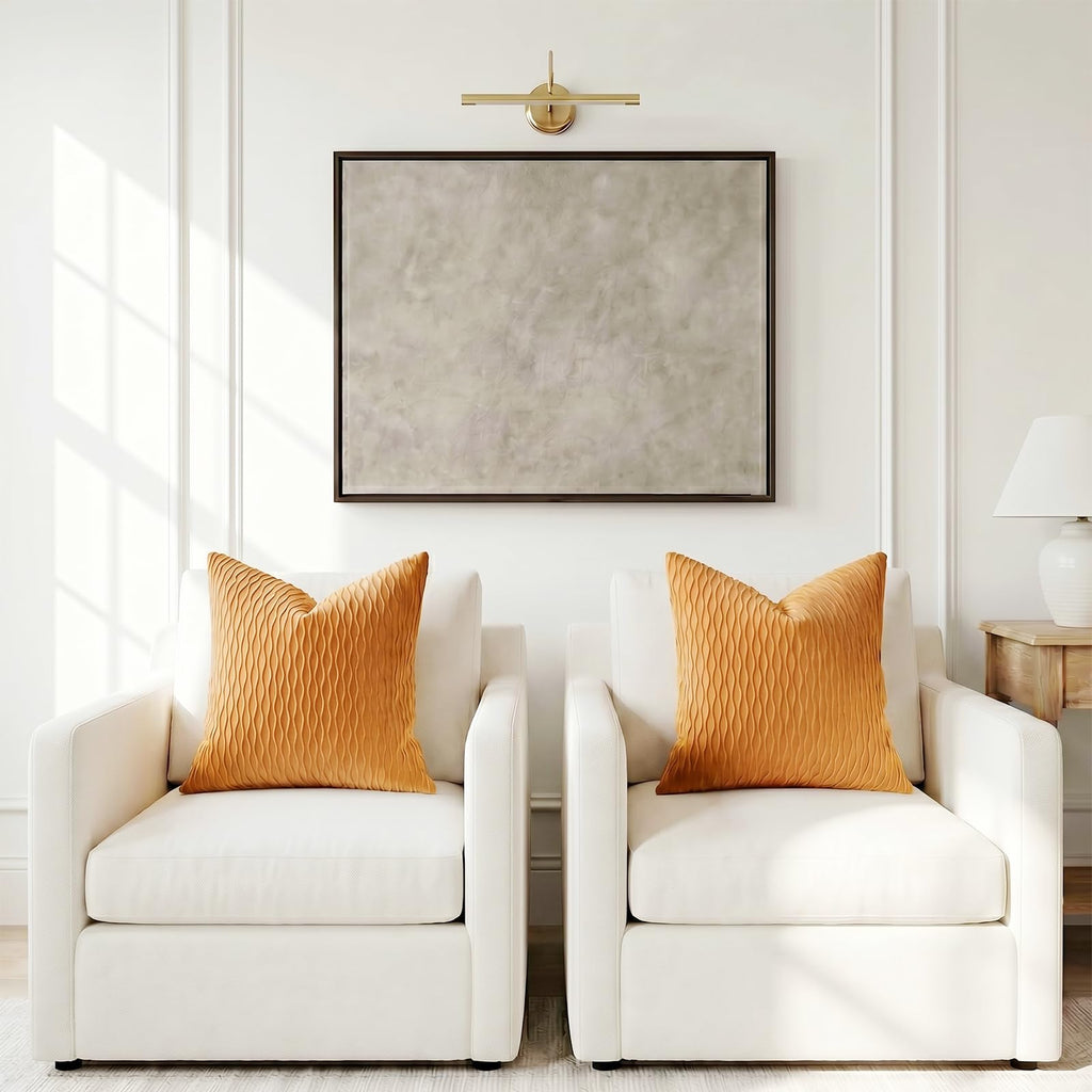 Fall Golden Yellow Couch Pillow Covers: Pack of 2 16x16 Inch Vertical Ripple Striped Velvet Square Throw Pillow Cases